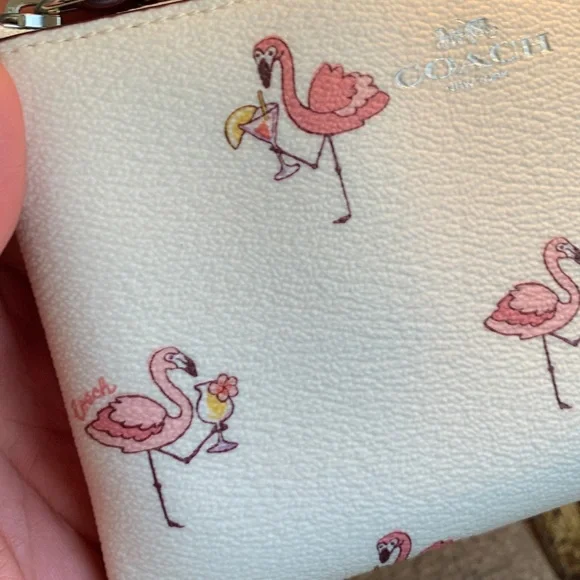 Authentic COACH Coated canvas /Smooth leather FLAMINGO top zip wristlet - Picture 7 of 9